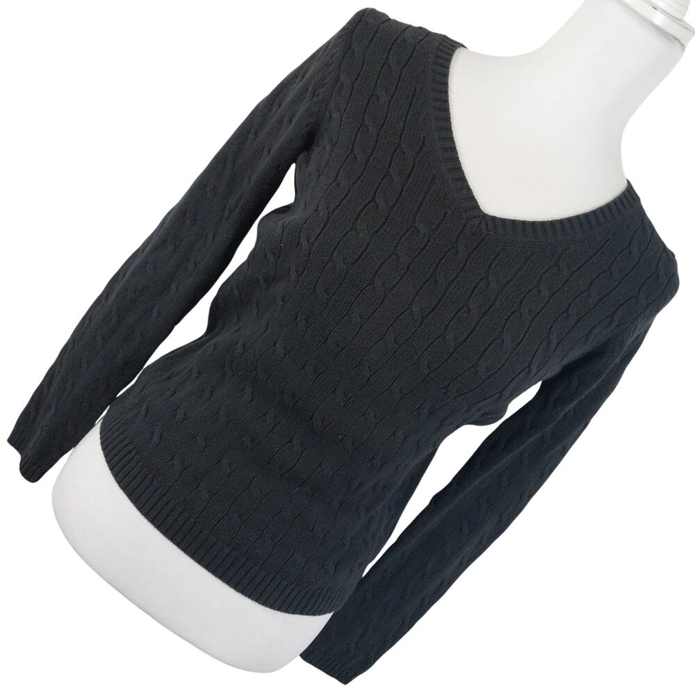 ANN TAYLOR LOFT! BLACK MINI CABLE KNIT LONG SLEEVE PULLOVER SWEATER! SZ XXSP